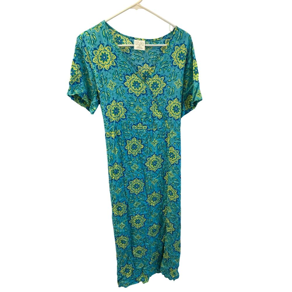 Style Studio Women's Maxi Dress Lightweight Medium Blue Green Floral Boho